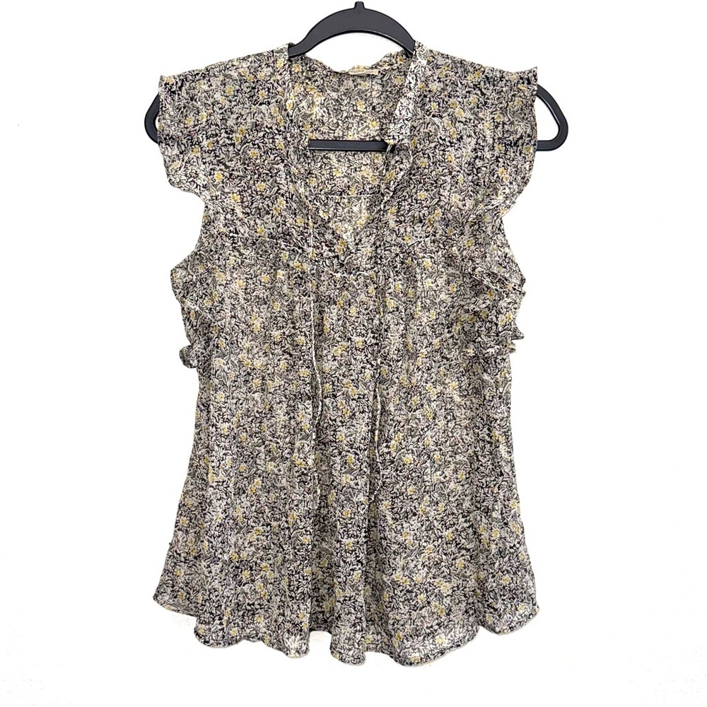 Lucky Brand Floral Sheer Ruffle Sleeveless Blouse Size Small